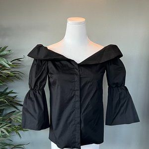 ZARA Off the Shoulder Poplin Black Blouse